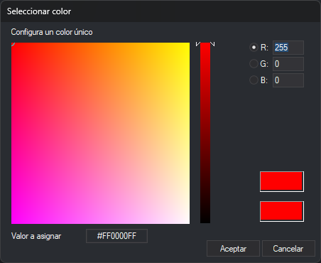 Cuadro de diálogo Seleccionar color sin paleta