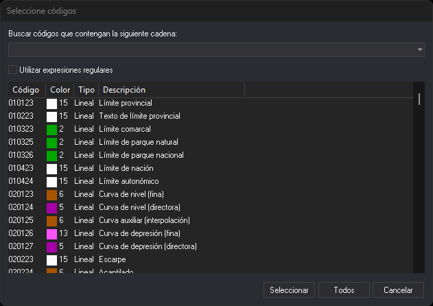 Cuadro de diálogo Seleccione códigos