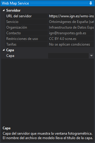 Panel Web Map Service de un modelo sin capa
