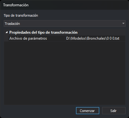 Cuadro de diálogo Transformación