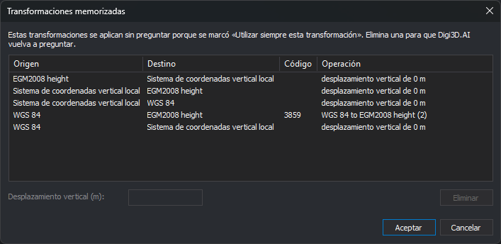 Cuadro de diálogo Transformaciones memorizadas